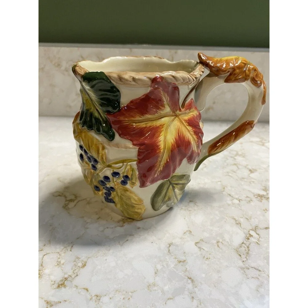 Bico China Multicolor Leaf Floral Ceramic Pitcher 1 Pint Glossy Impressed Design